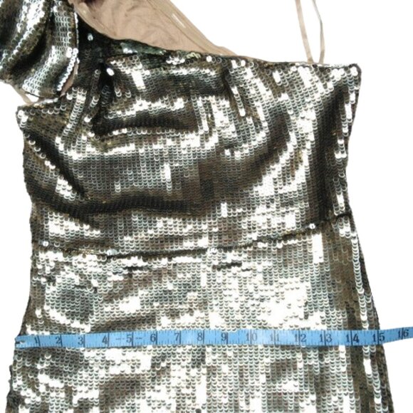 Anthropologie Maeve One-Shoulder Sequin Mini Dress Gold Size 6 - Picture 7 of 14